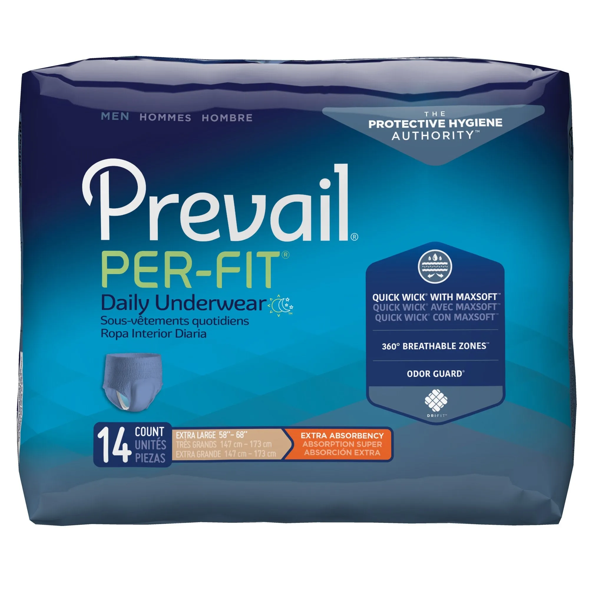 Prevail Per-Fit Incontinence Protective Underwear for Men, Extra Absorbency, Pull On with Tear Away Seams