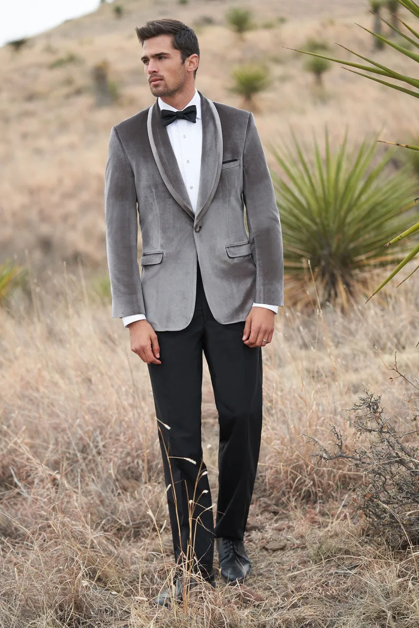 "Venice" Silver Grey Velvet Dinner Jacket (Separates)