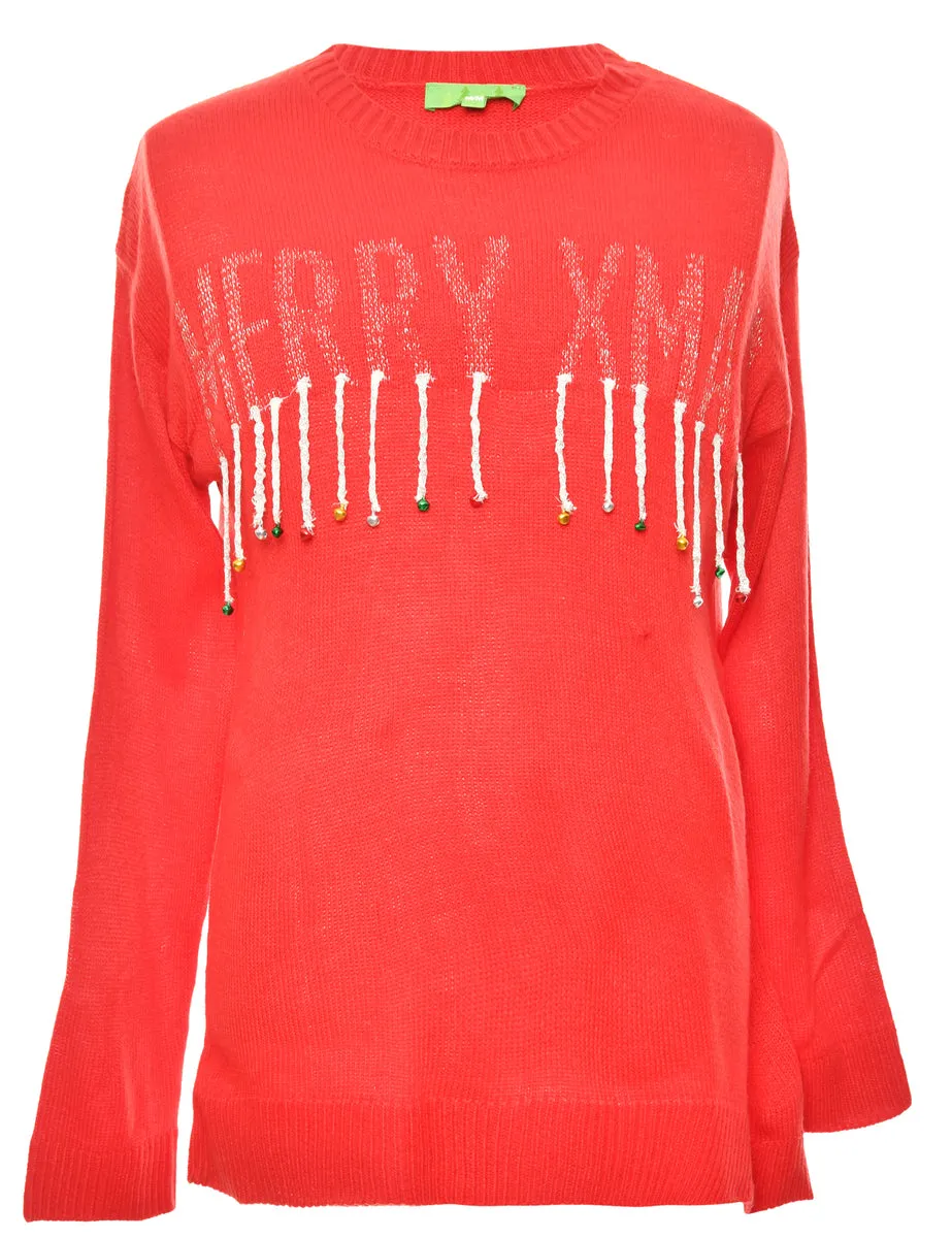 Red Embellished Christmas Jumper - M