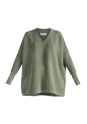 Sage Green V-Neck Ribbed Jumper