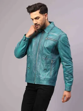 Saint Benjo Turquoise Leather Men's Jacket