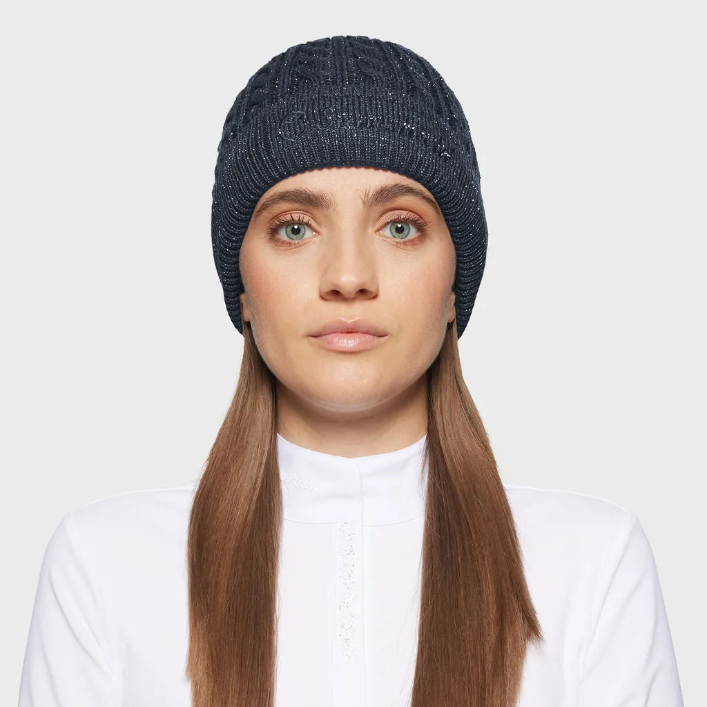 Samshield Ladies Mira Crystal Beanie Navy Silver Lurex