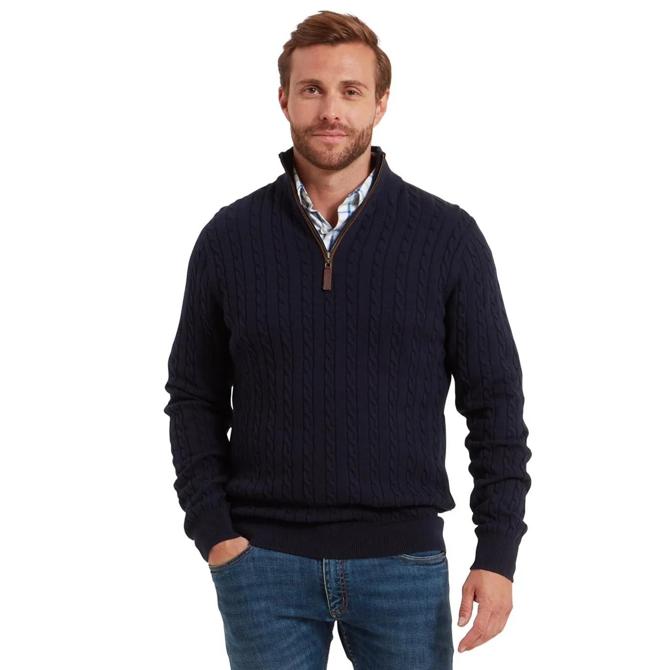 Schoffel Mens Calton Cotton Cashmere Cable 1/4 Zip Jumper