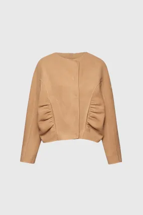 Short Elegant Jacket with Round Neckline - Camel