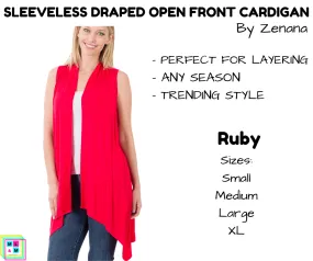 Sleeveless Draped Open Front Cardigan - Ruby