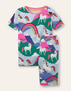 Snug Short John Pyjamas-Multi Unicorn Mountain