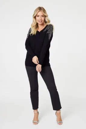 Star Sequin Studded Long Sleeve Jumper