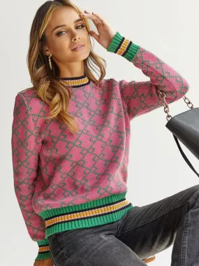 Stylish Jumper Knitted with Monogram Pattern