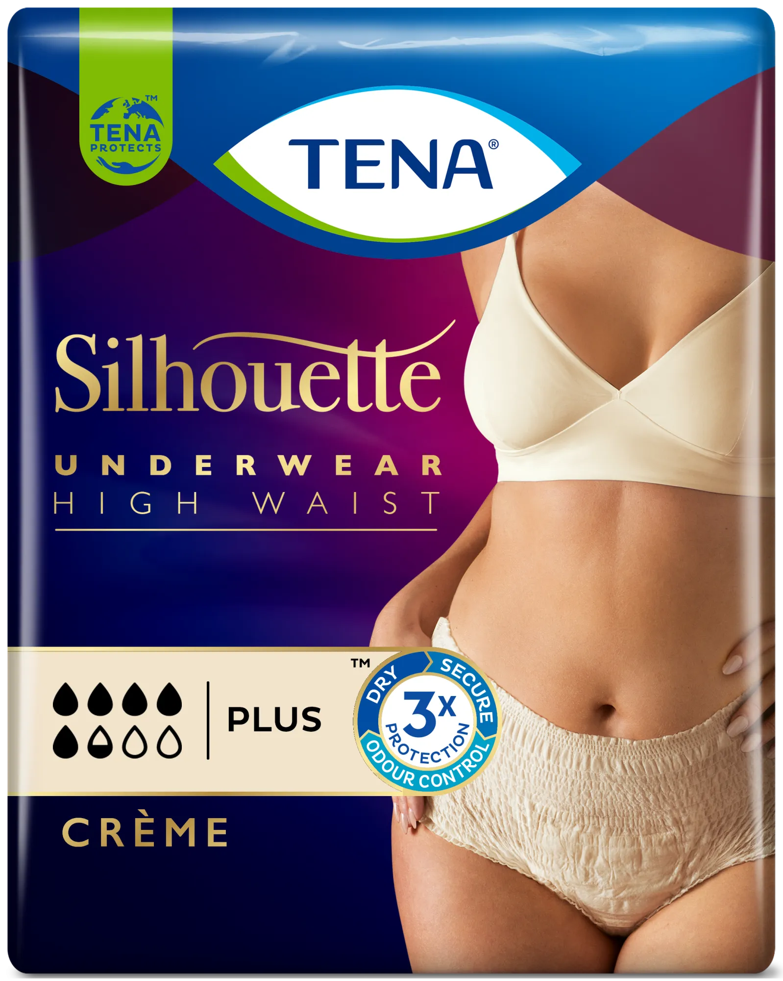 TENA Lady Silhouette Pants - Plus - High Waist - Creme - Large - Pack of 8