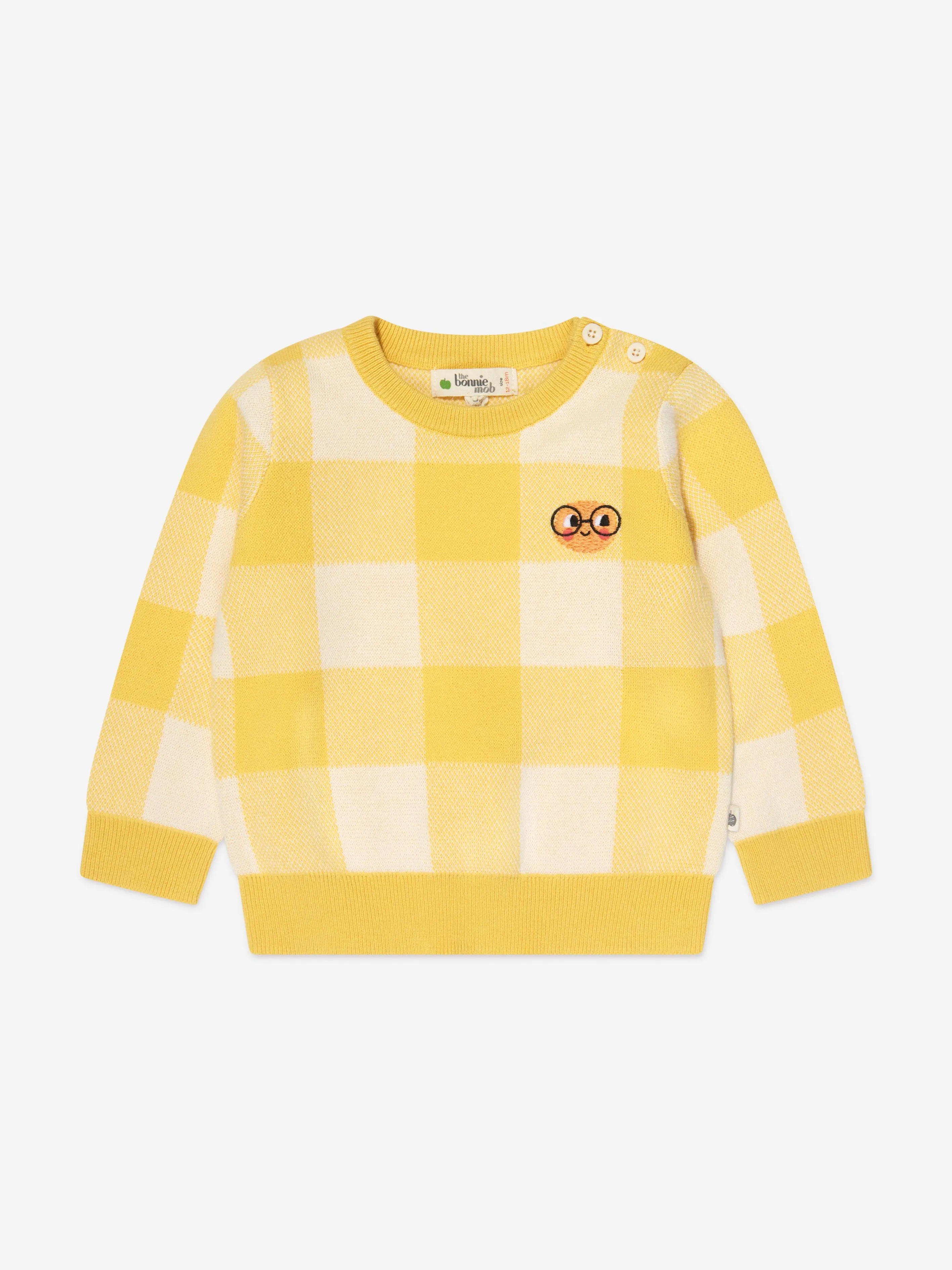 The Bonnie Mob Kids Check Jacquard Knit Sweater in Yellow