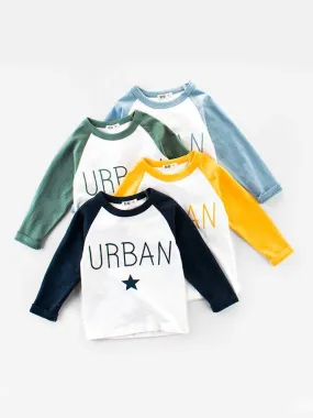 Urban Color Block Cotton Tee Sports Long-sleeve Top