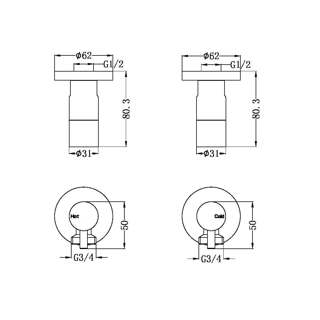 Washing Machine Stops Brushed Gold YSW2621-09D-BG