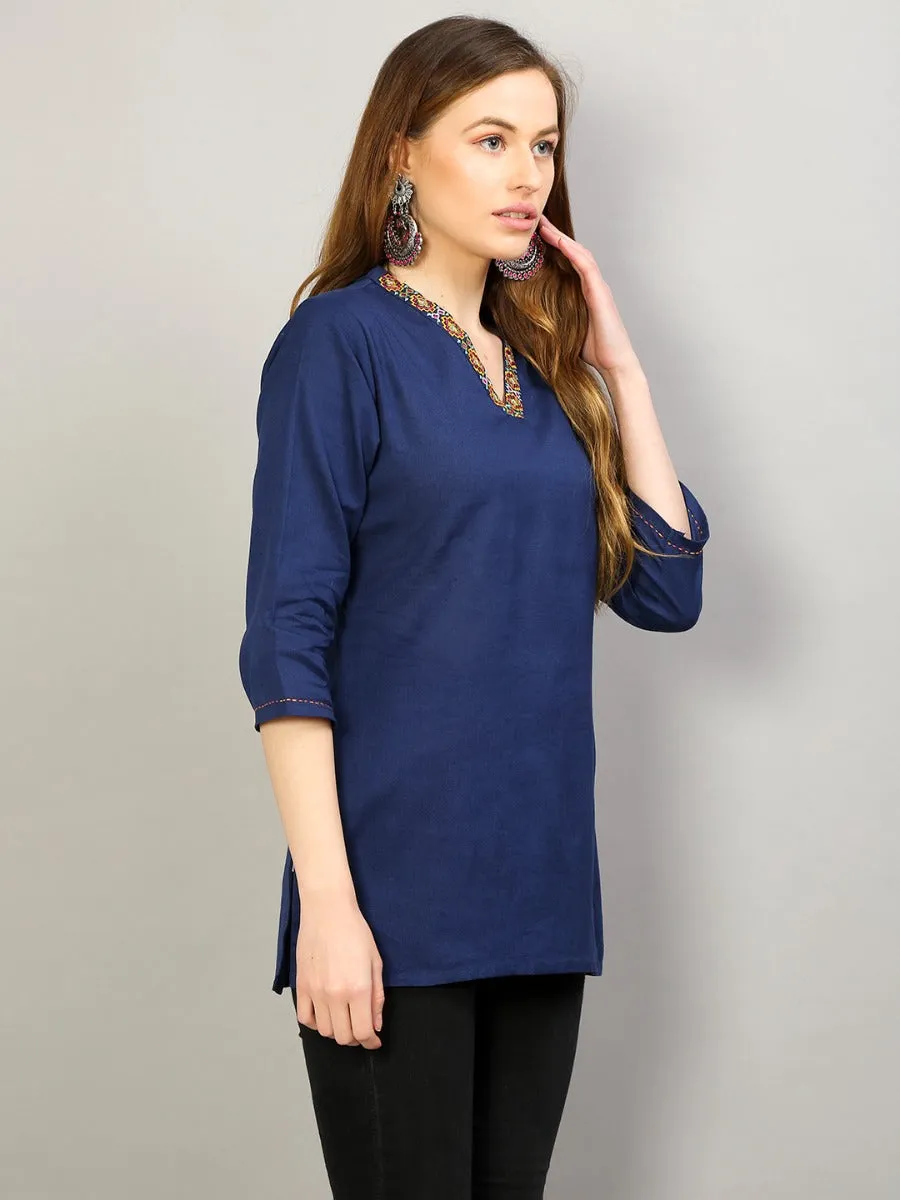 Women Navy Blue Solid Tunic