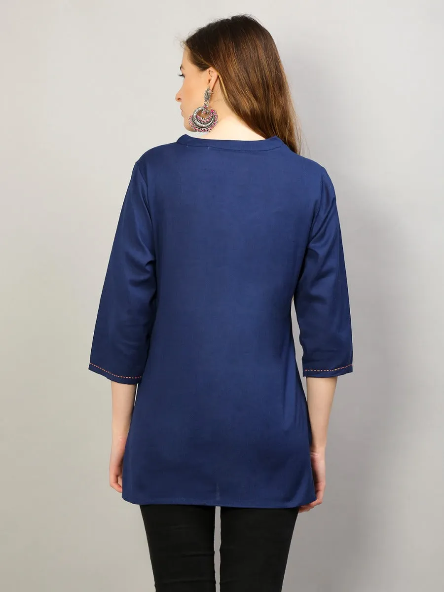 Women Navy Blue Solid Tunic