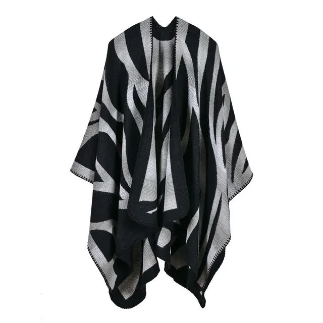 Women's Fashion Winter Striped Poncho Scarf - 5 Colors