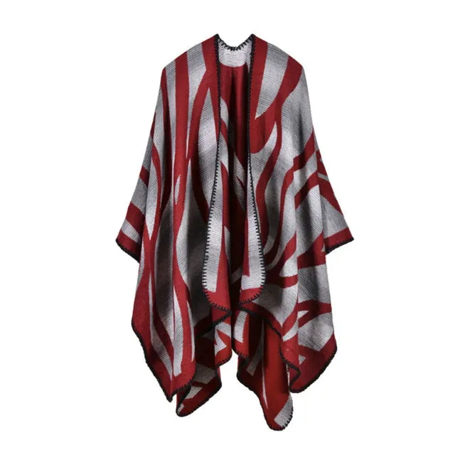 Women's Fashion Winter Striped Poncho Scarf - 5 Colors