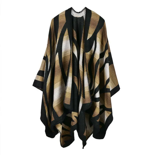 Women's Fashion Winter Striped Poncho Scarf - 5 Colors