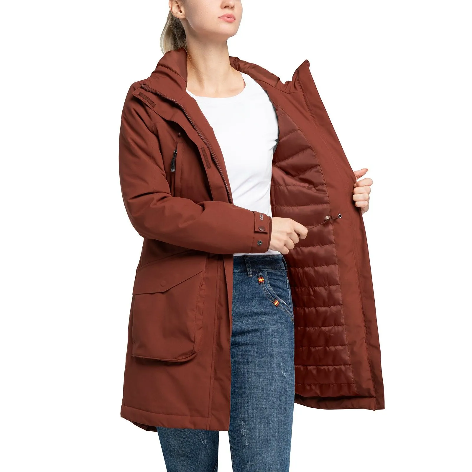 Women's Parka Coat With Hood, Long Insulated Military Jacket Thermal Thickened Windproof Winter Coat