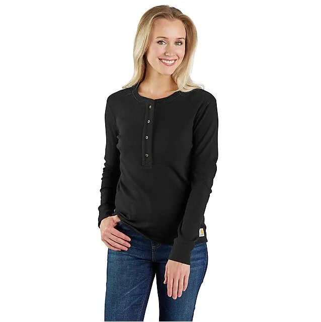 Women's TENCEL Fiber Series Relaxed Fit Long-Sleeve Ribbed Henley Shirt - Black